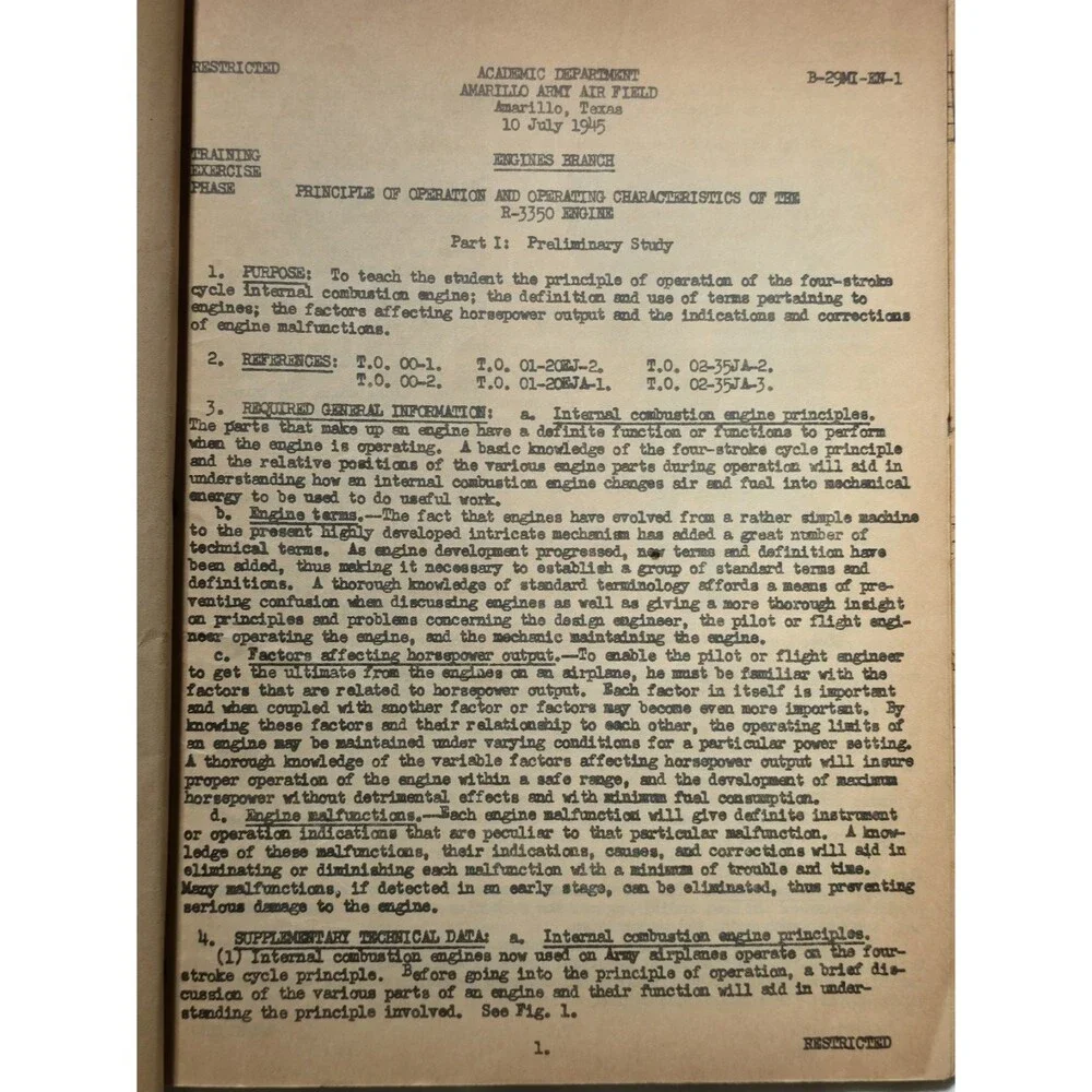 1945 B-29 Superfortress Engines M And I Manual Restricted Maintenance Training
